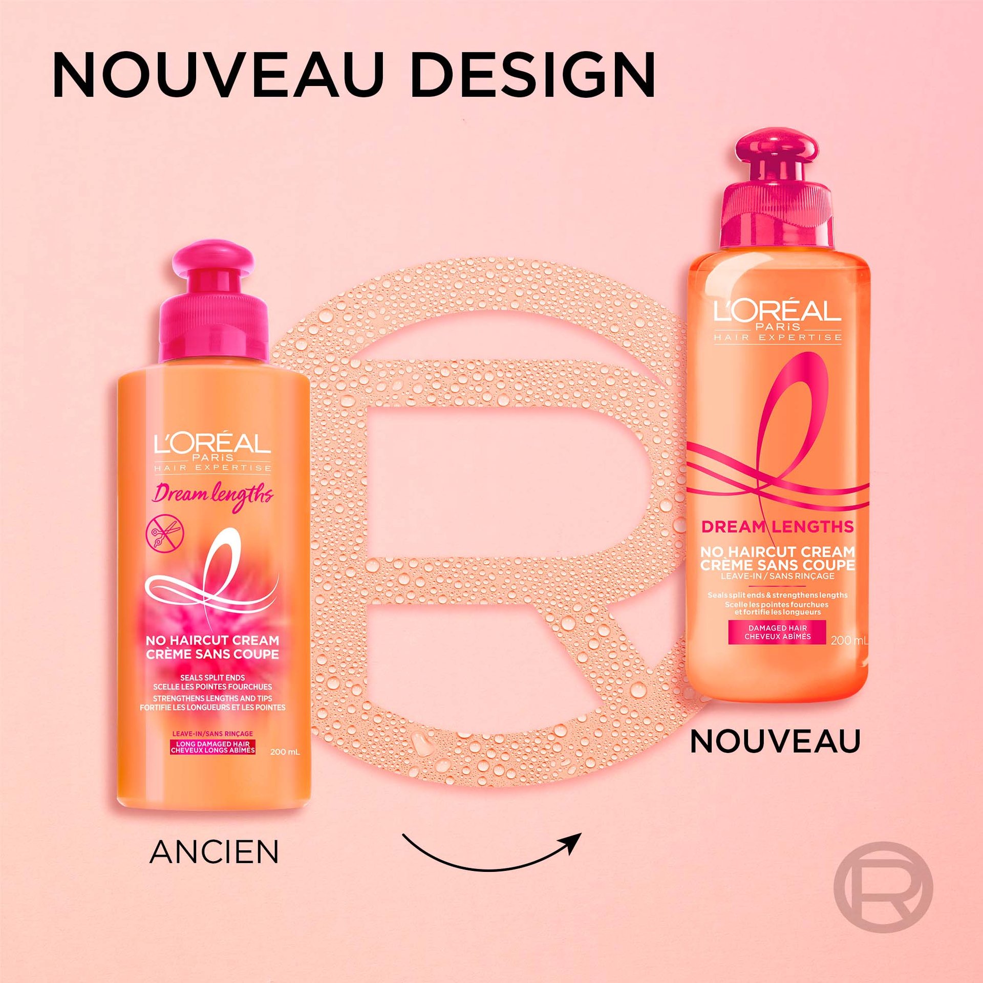 Nouveau et ancien pack de la crème sans coupe